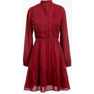 J Crew Factory Deep Red Pleated Front Dress